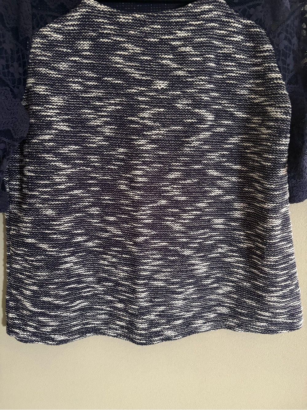 Anthropologie Postmark Knit Top Textured Navy Space Dye Lace Short Sleeve 2010s - Picture 4 of 10